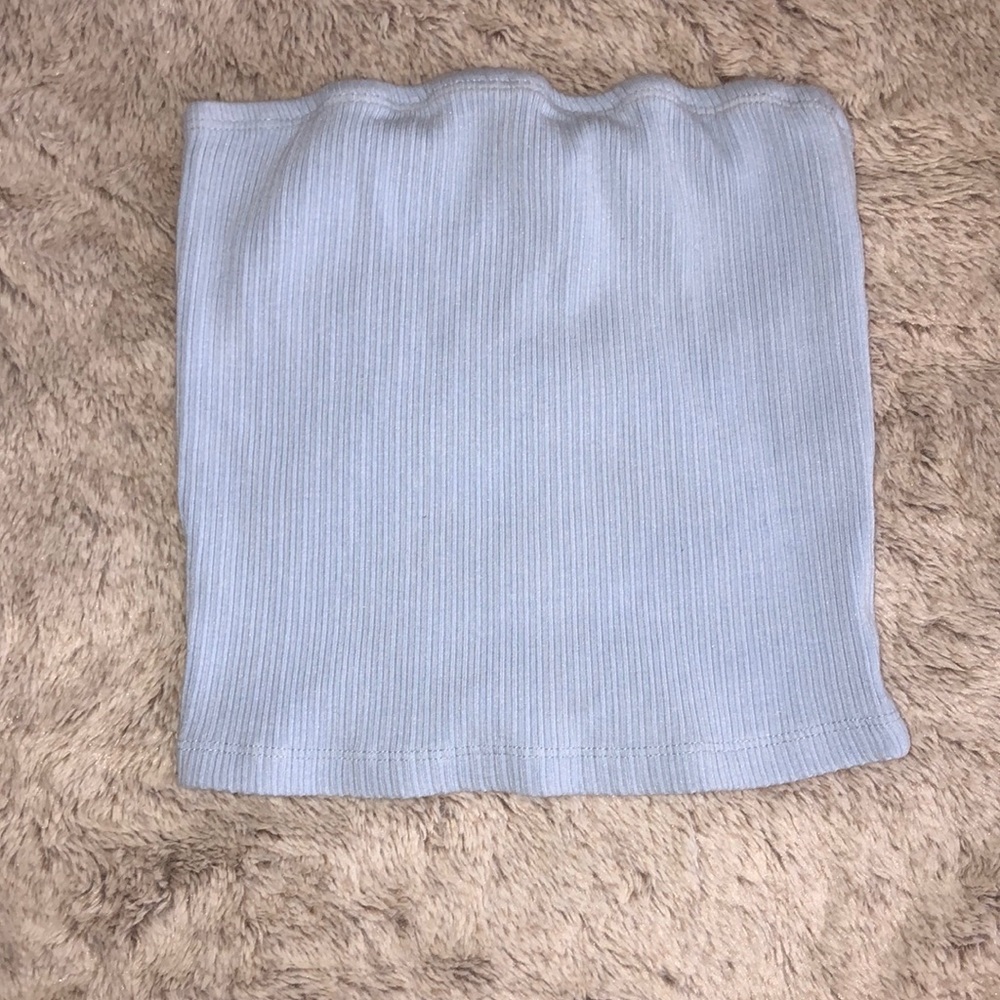 Baby blue strapless crop top